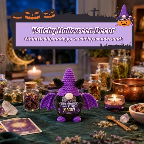 Witchy Gifts for Women Halloween Boo Basket Stuffers Crochet Bat Gnome - Image 6