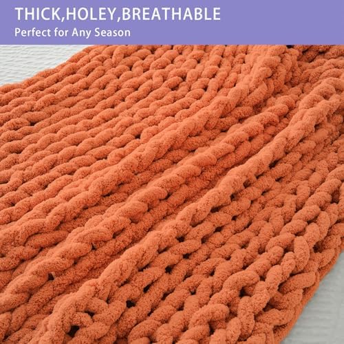 Bigacogo Chunky Knit Throw Blanket for Couch, 51x63 inches, Terracotta - Image 4