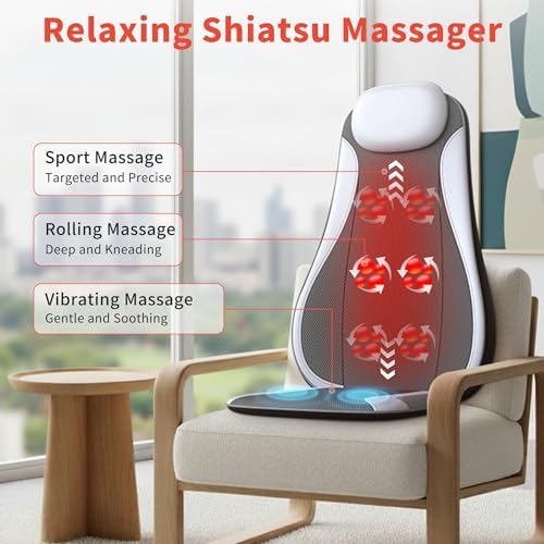 Shiatsu Back Massager with Heat & Cooling, Kneading Rolling Vibration Chair Massager for Deep Tissue Pain Relief, Massage Chair Pad for Home & Office - Image 2