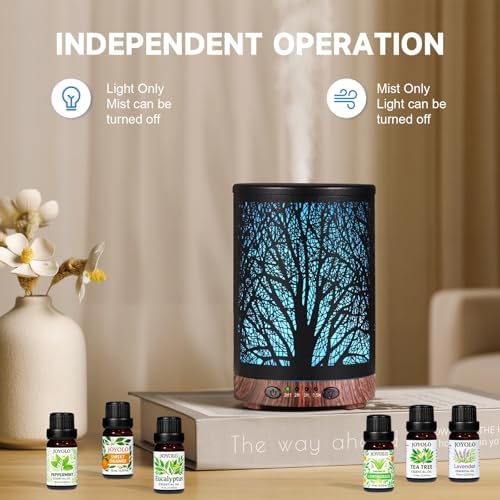 Oil Diffuser with Essential Oils Set, Aromatherapy Diffuser with 7 Color Lights and Auto Shut-Off, Cool Mist Diffuser with 6 Oils Gift Pack for Home Office (Tree with Oils) - Image 2
