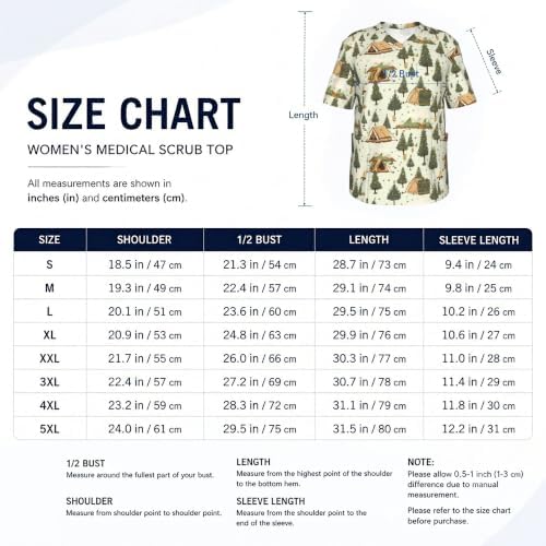 Men's Scrub Top,V-Neck Spill Wrinkle Resistant,3 Pockets-Camping (9) - Image 5