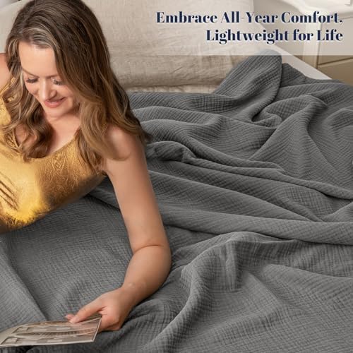 PHF 100% Cotton Muslin Blanket Queen Size 90"x90", 4-Layer Lightweight Gauze Throw, Breathable Cloud-Soft Minimalist Blanket for Bed, Couch, Camping & Baby, Greyish Black, Ideal Gift - Image 2