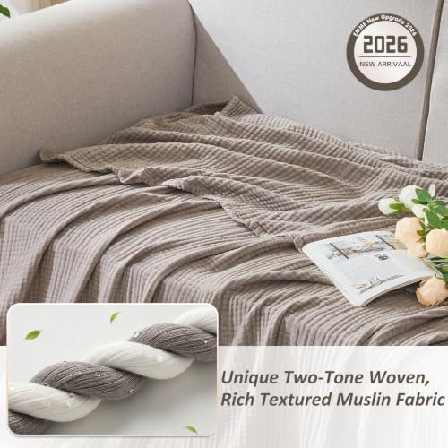EMME Cotton Muslin Twin XL Blanket Breathable Gauze Soft Lightweight Blankets Adults Gifts for Women (Heather Brown, 66"x90") - Image 2