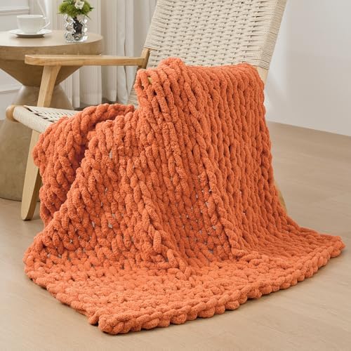 Bigacogo Chunky Knit Throw Blanket for Couch, 40x40 inches, Terracotta by Bigacogo