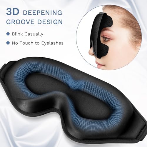 FlyCoco 99% Fully Block Out Light Eye Sleep Mask, 3D Deep Contoured Eyes Cover Zero Pressure, Long Lash Extension Eyes Mask with Adjustable Straps for Sleeping Travel Home Nap Rest Women Men (Black) - Image 5