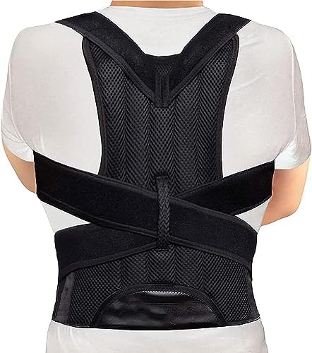 Posture Corrector for Women and Men, Adjustable Back Straightener Posture Corrector,Upper Lower Back Brace Support Belt for Men Women Body Neck Shoulder Trainer (M, Black) by WONFAST