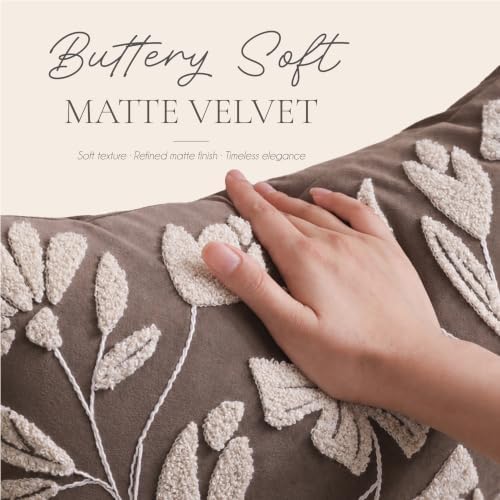 BlissBlush Decorative Lumbar Pillow Cover 12x20 Inch, Taupe Brown Floral Tufted Velvet Accent Pillow Case for Sofa Bed Living Room, Cover Only - Image 4