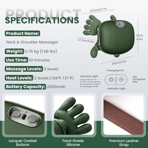 Upgrade 4D Neck and Shoulder Massager with Heat, Wireless Portable Bionic Massage with Real Human Hand Kneading, Neck Massager for Pain Relief Deep Tissue, Relax Muscle Tension(Emerald Green) - Image 2