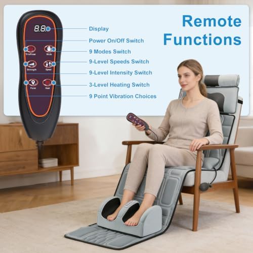 Moclever Full Body Massage Mat with Heat,Electric Massage Pad for Neck,Back Pain Relief,Foldable Cushion Mattress W/Timer & Adjustable Intensity Massager for Home or Office Use (Flannel) - Image 4