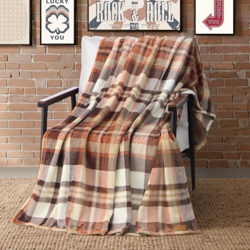 Lucky Brand Longshot Plaid Cocoa Spice Plush Throw Fondue Fudge 50 x 70 in - Image 3