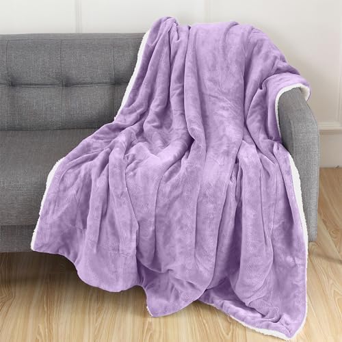 Elegant Comfort Luxury Ultra-Plush Velvet Touch Fleece Throw Soft, Warm, Cozy| Micromink Sherpa-Backing Reversible Blanket for Bed, Sofa and Couch, Solid Lilac - Image 2