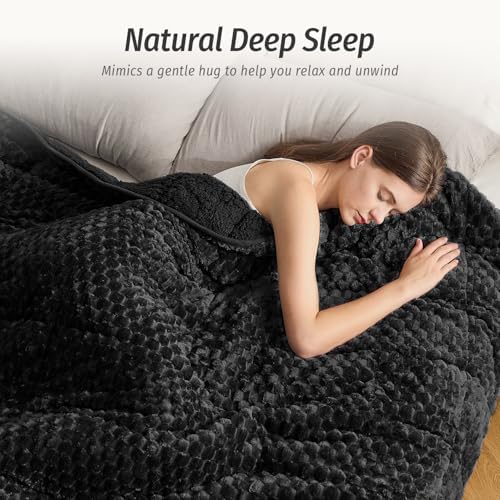 Fleece Weighted Blanket for Adults 60" x 80" 15lbs Fuzzy Blankets, Black - Image 3