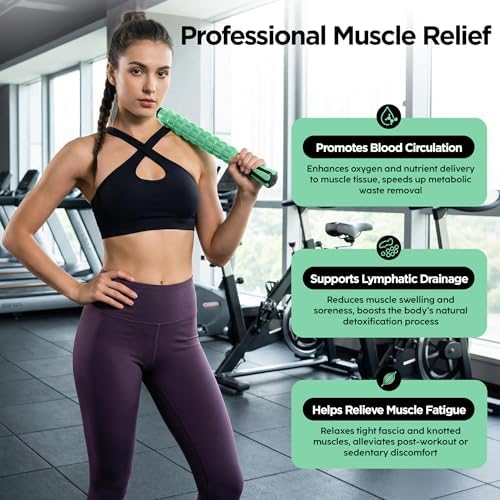 Muscle Roller & Massage Roller Stick for Athletes - Lymphatic Drainage Support, Relieves Muscle Soreness, Cramping & Tightness - Targets Legs, Arms, Back & Calves （Mint Green Wheel） - Image 6