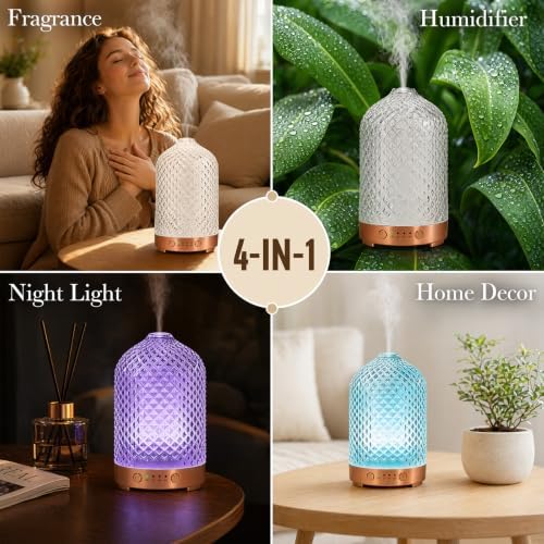 Essential Oil Diffuser for Home- 200ml Aromatherapy Diffuser for Essential Oils with 4 Timer, 7 Color LED Lights Waterless Auto Shut-Off for Home Office Décor Gifts for Women - Image 6