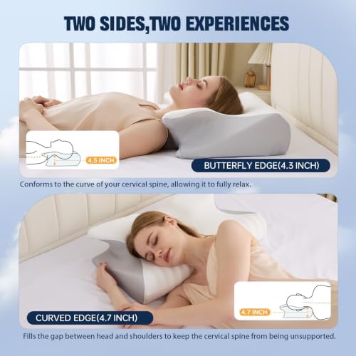 Cervical Neck Pillow for Pain Relief,Ergonomic Contour Memory Foam Pillows,Orthopedic Bed Pillow for Side Back Stomach Sleeper,Includes an Extra Pillowcase (White) - Image 4