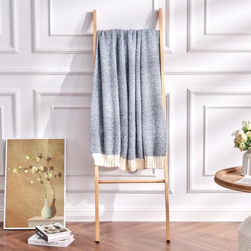 CozeCube Reversible Knitted Throw Blanket, Dusty Blue White Melange 60"x80" - Image 7