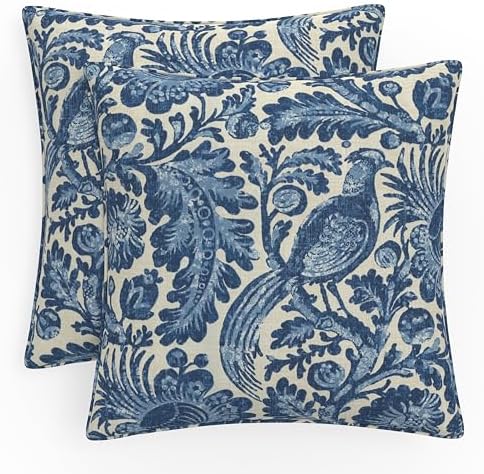 Pillow Perfect Floral Indoor/Outdoor Accent Throw Pillow, Plush Fill, Weather, and Fade Resistant, Large Throw - 18.5" x 18.5", Tucker Resist Indigo, 2 Count by PillowPerfect