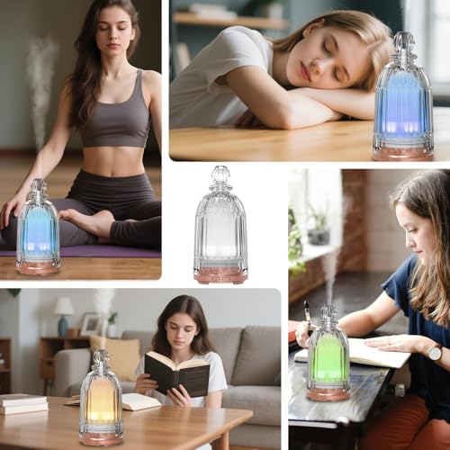 120ml Glass Essential Oil Diffuser, Ultrasonic Aroma Diffuser Glass Cover & Plastic Reservoir with Auto Shut-Off 7 Colors LED Lights for Home Office Bedroom(Bronze Base) - Image 5