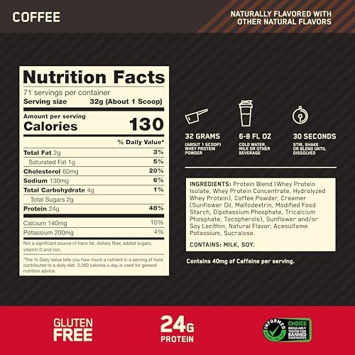 Optimum Nutrition Gold Standard Whey Protein Powder, Coffee, 5 LB - Image 3