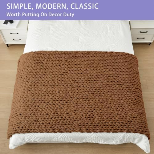 Bigacogo Chunky Knit Throw Blanket for Couch, 40x80 inches, Caramel - Image 3