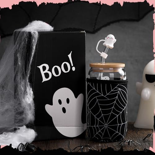 Blushtier 3 Pcs Halloween Ghost Gifts Black Tumbler Cup Sleeve Gifts Box - Image 2