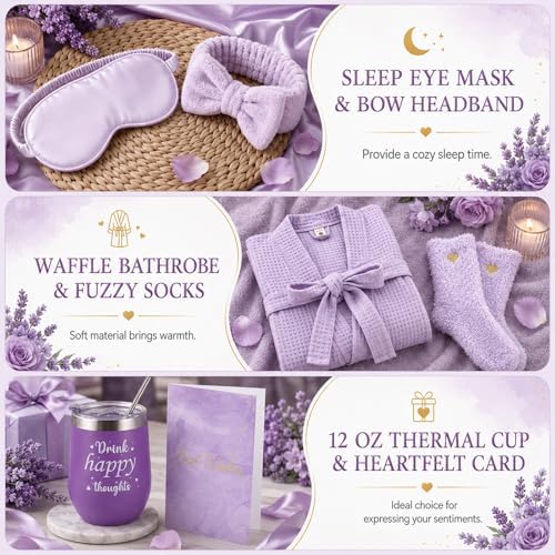 gisgfim 14 Pcs Birthday Gifts for Women, Relaxing SPA Robe Sets (Purple) - Image 4