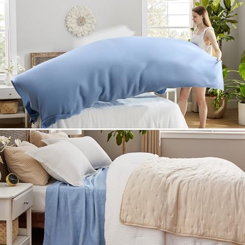Bedsure 100% Cotton Blanket, Herringbone Weave, King, Ashley Blue - Image 4