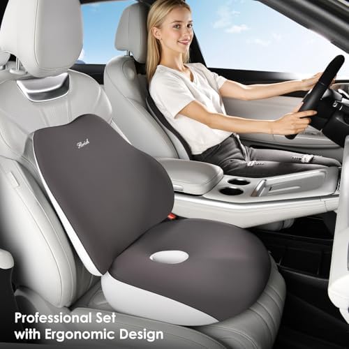 FLORICH Large Car Seat Cushion and Lumbar Support Pillow, Ergonomic Memory Foam Driving Seat Cushion for Back & Sciatica Pain Relief, Non-Slip Washable Seat Cushion for Car, Driver, Office-Gray - Image 7