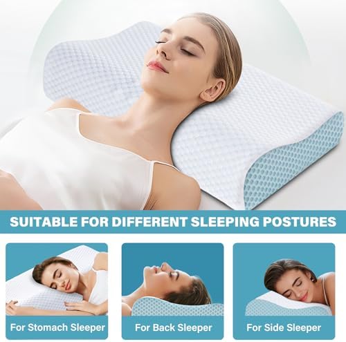 Memory Foam Cooling Bed Pillows for Sleeping, Ergonomic Cervical Pillow for Neck and Shoulder Pain Relief, Adjustable Cold Pillow,with Pillowcase（Blue） - Image 4