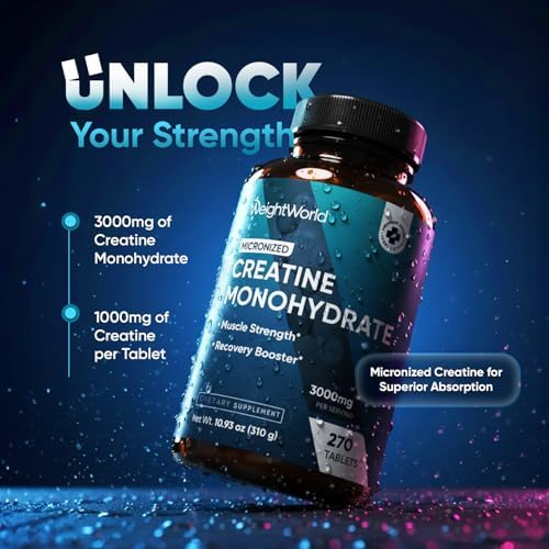 WeightWorld Micronized Creatine Monohydrate 3000mg |1000mg per Tab | 270 Ct - Image 2