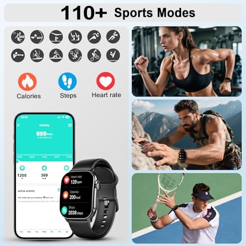 Smart Watch for Men, 2.01" AMOLED Curved Display Fitness Tracker with Answer/Make Calls, 100+ Sport Modes, Fitness Watch with 24/7 Heart Rate/Sleep Monitor/Pedometer, IP68 Waterproof, for Android iOS - Image 5