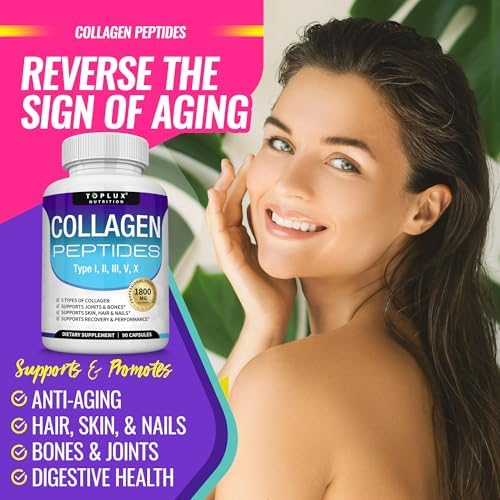 Toplux Multi Collagen Peptides Pills 1800 Mg Complex - Type I, II, III, V, X Premium Collagen Complex for Better Skin & Hair, Strong Joint, Hydrolyzed Protein, for Men Women, 90 Capsules, Supplement - Image 3