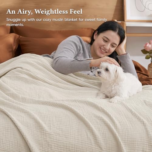 David's Home 100% Cotton Muslin Throw Blanket for College Dorm, 4-Layer Soft Breathable Lightweight Comfy Cozy Throw Guaze for Hot Sleepers, 3D Bubble Room Decor for Bed, Giftable, Brich, 50"x70" - Image 5