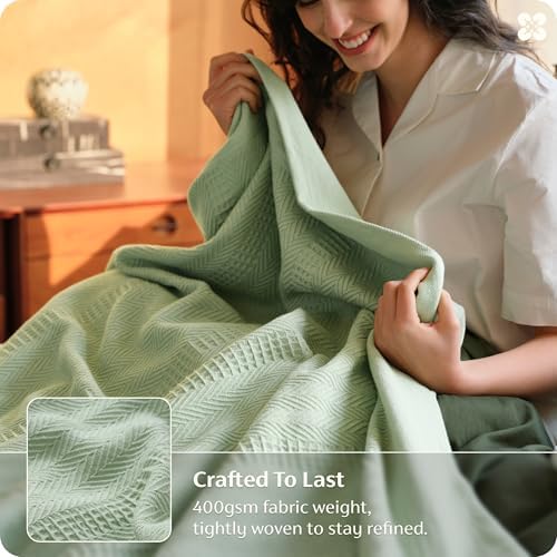 Bedsure PureWoven 100% Organic Cotton Waffle Luxury Blanket, Twin XL, Green - Image 4