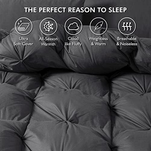 Luxurious Goose Down Feather Fiber Comforter Palatial King Size Duvet Insert, Pinch Pleat Ruffled Twisted Flower, 120 x 98 inches, 100% Egyptian Cotton Cover, 85 oz. Fill Weight, Gray - Image 5