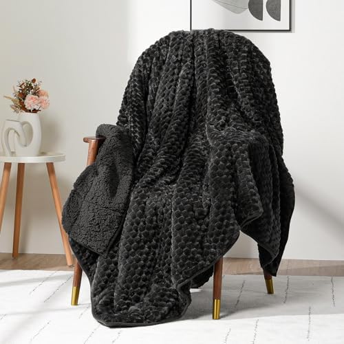 Fleece Weighted Blanket for Adults 60" x 80" 15lbs Fuzzy Blankets, Black by WemoreDirect