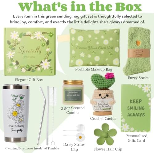Gift Basket for Women - Unique Self Care & Birthday Gift Set for Her, Bestie, Sister, Teen Girl | Inspirational Green Friendship Gift Box, Get Well Soon & Thinking of You Gift - Brighten Her Day - Image 2