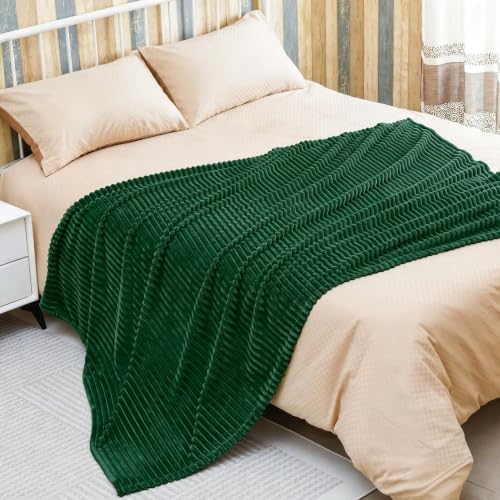 Bnuitland Dark Green Flannel Throw (50X71 inches),300GSM Super Soft Fleece Stripe Pattern Sofa Blanket, Lightweight Cozy Bed Throw for Home Decor All Season - Image 5