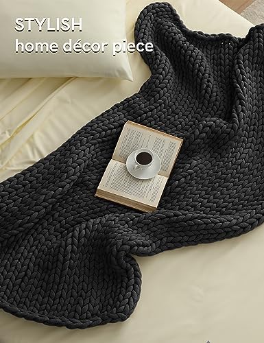 YnM Chunky Throw Blanket, Medium-Weight, Hand Knitted, Skin Friendly, Ventilated and Breathable, Machine Washable, Home Décor Piece for Couch, Sofa and Bed (Charcoal Grey, 40x50 Inch) - Image 2