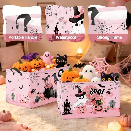 Clastyle 3 Pcs Halloween Spooky Gift Basket Ghost Pink Baby Boo Storage Bin - Image 3