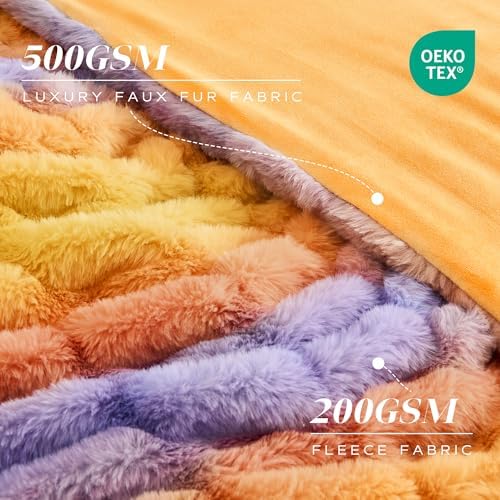 Touchat Ruched Rabbit Faux Fur Throw Blanket,Fluffy Soft Cozy, Colourful - Image 6