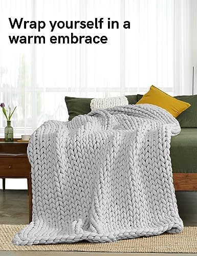 YnM Weighted Blanket, Handmade Chunky Yarn Knitted Design, Soft and Cozy, Temperature Regulating and Breathable, Machine Washable Throw for Sleep or Home Decor (Silver Grey, 60x80 Inch, 15lbs) - Image 3