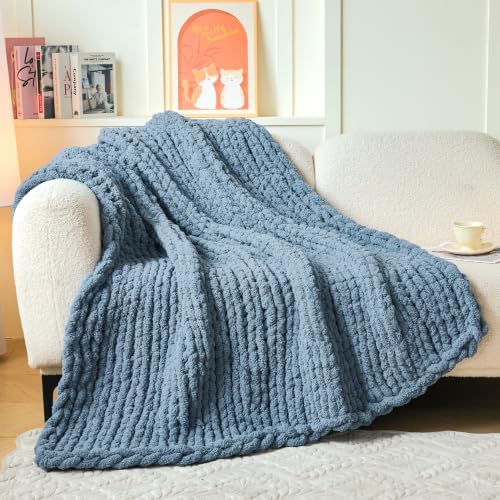 Chunky Knit Blanket Throw for Couch, 51"x63" Chunky Yarn Knitted Blankets by Admitrack