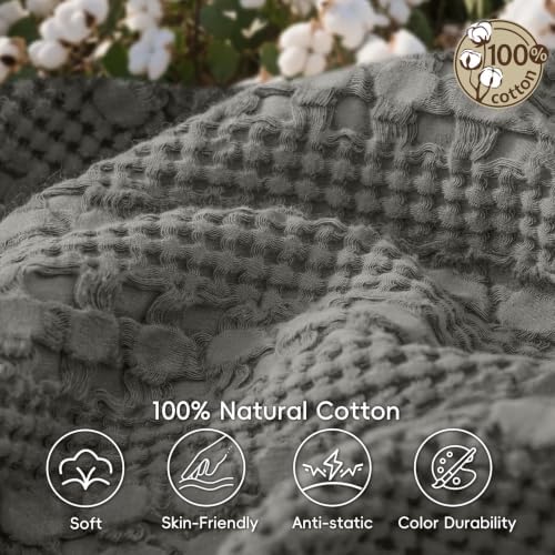 PHF Lightweight 100% Cotton Waffle Blanket for Bed, Queen, Dark Grey - Image 4