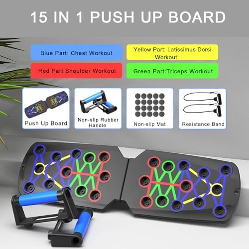 Push Up Board for Men - 15-in-1 Foldable Pushup Board with Push Up Bar, Handles & Bands, Portable Home Gym & Workout Equipment for Chest Exercise, for Teen Boys 16-18 & Gym Lovers - Image 2