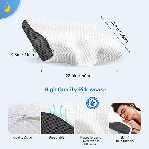 Derila King Cervical Neck Pillow, Memory Foam Contour 23.6 x 13.4 x 4.3 in - Image 4