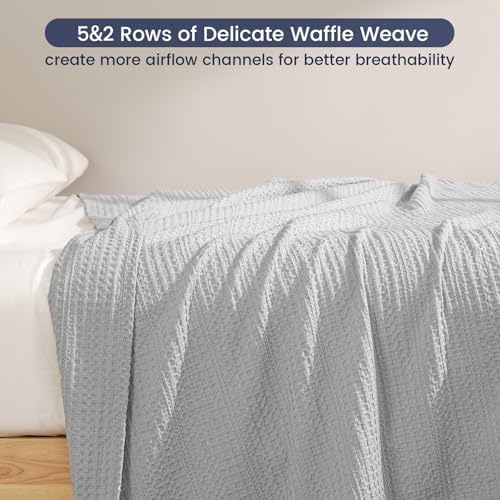 PHF Lightweight Waffle Weave Throw Blanket 50"x 60", Soft Woven Summer Blanket for Hot Sleepers - Aesthetic Home Decor for Couch Bed Sofa, Pet Friendly, Light Grey - Image 5
