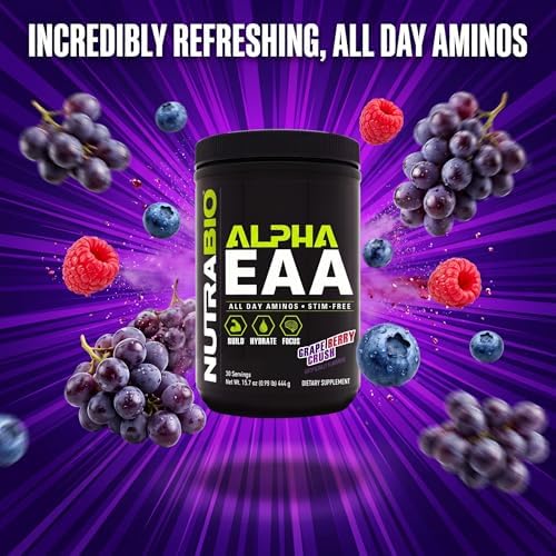 NutraBio Alpha EAA - All-Day Amino Acids for Muscle Growth and Hydration - Essential Amino Acids with Nootropics & Adaptogens- Full Spectrum EAA BCAA Powder - 30 Servings - Grape Berry Crush - Image 4