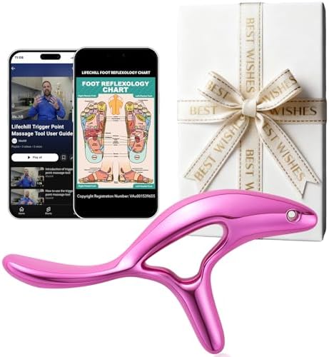 lifechill Trigger Point Massage Tool for Pain Relief Deep Tissue, Gua Sha & Muscle Scraper Tool for Full Body, Thumb Saver Acupressure Tool Relieve Muscle Knots (Rose Red) by lifechill