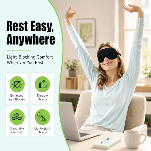 100% Blackout Adjustable Eye Mask Moisture Goggles – Soft & Comfortable Reusable 3D Sleeping Mask – Ideal for Travel (Pure Black) - Image 2